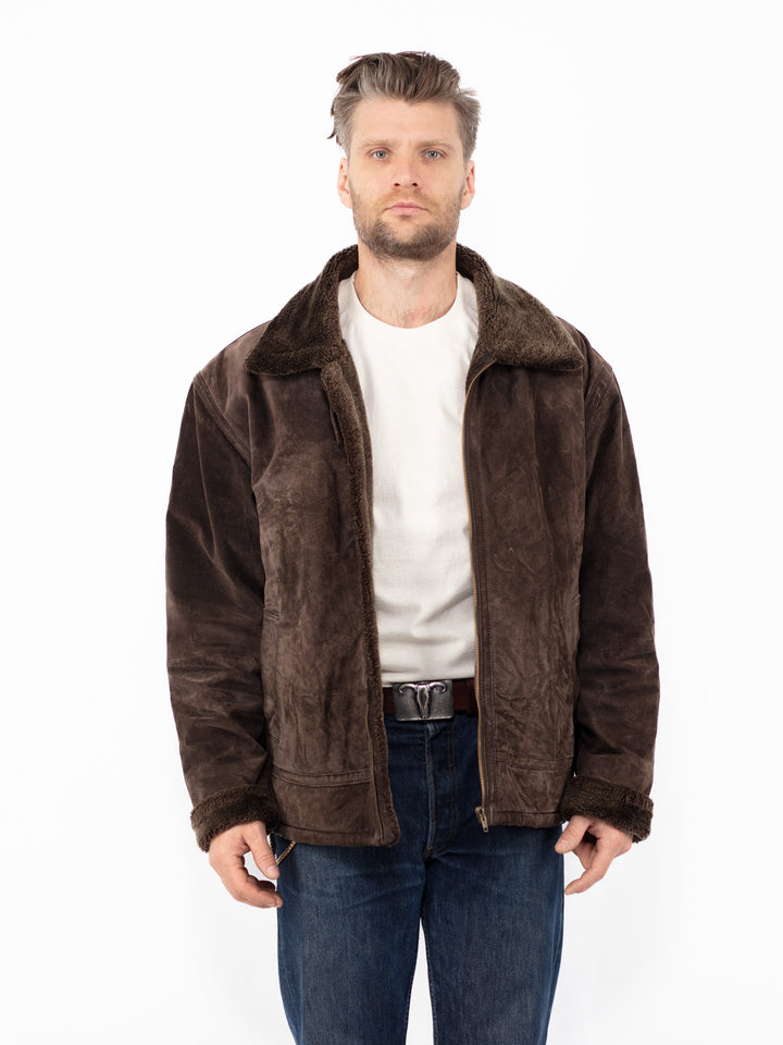 Vintage 90's Men Suede Sherpa Jacket in Brown