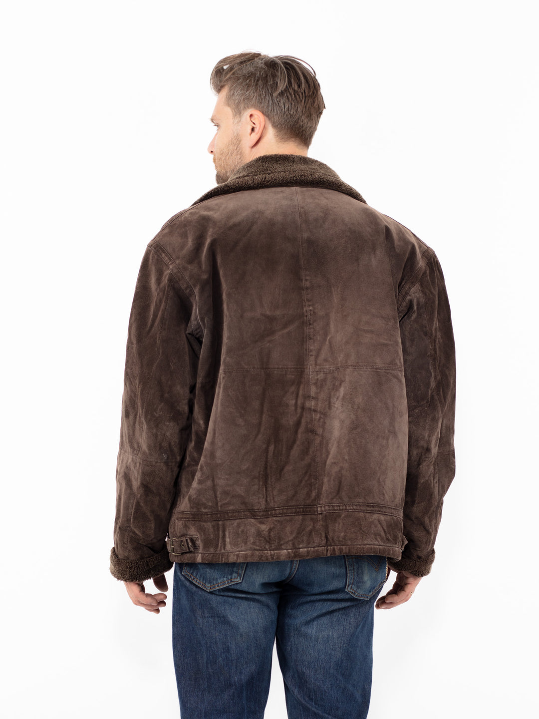 Vintage 90's Men Suede Sherpa Jacket in Brown