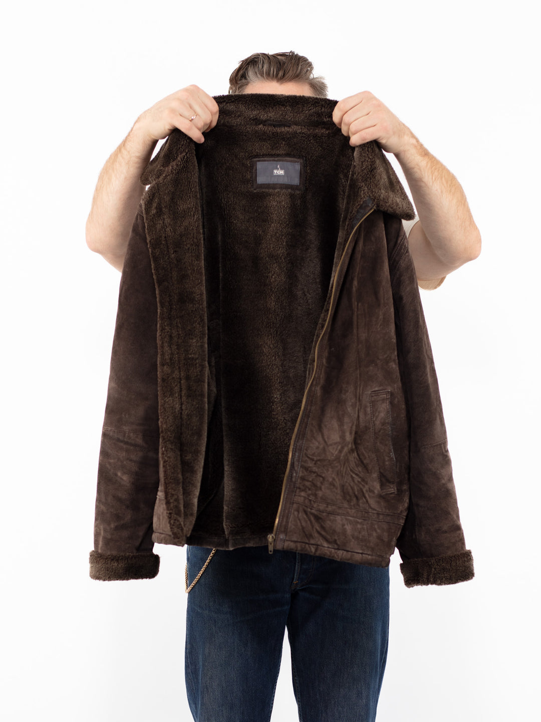 Vintage 90's Men Suede Sherpa Jacket in Brown