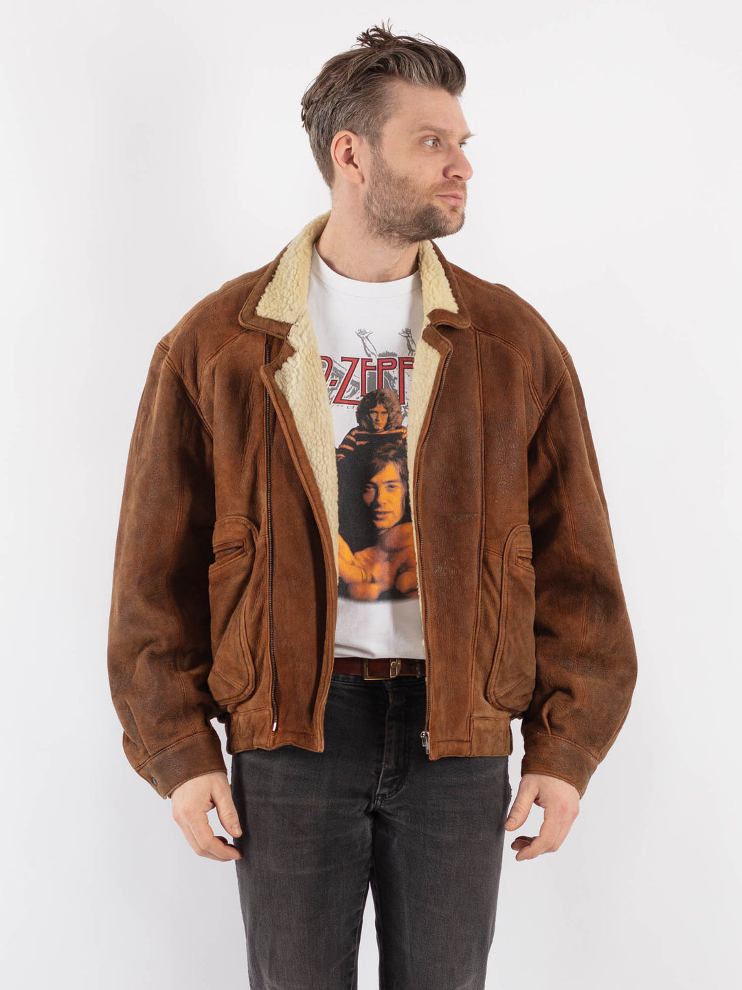 Vintage 90's Men Suede Sherpa Jacket in BrownZ553