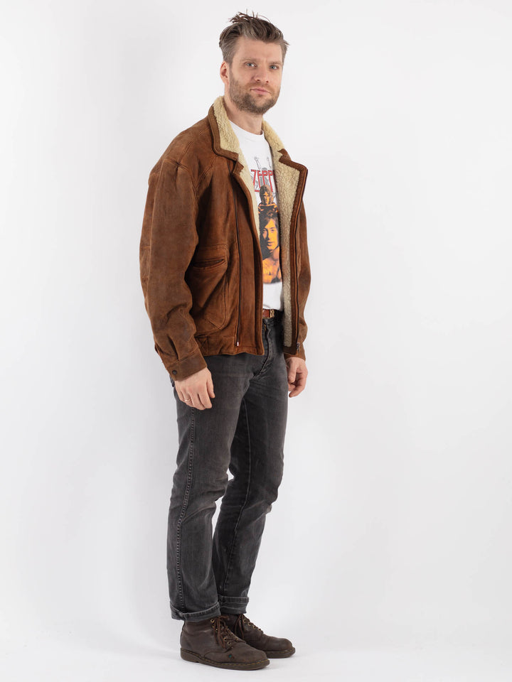 Vintage 90's Men Suede Sherpa Jacket in BrownZ553