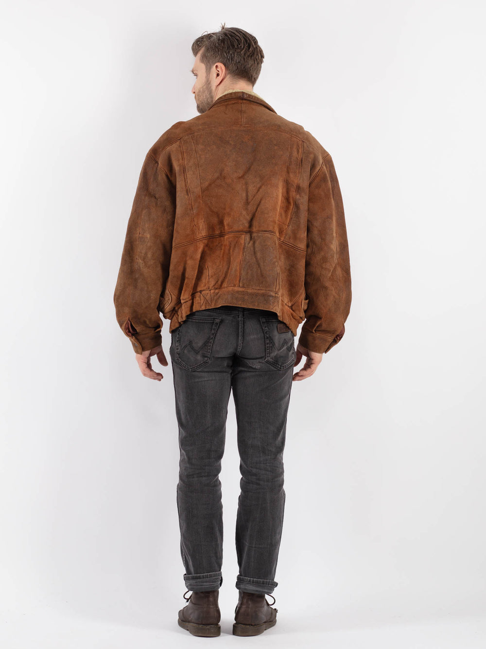 Vintage 90's Men Suede Sherpa Jacket in BrownZ553