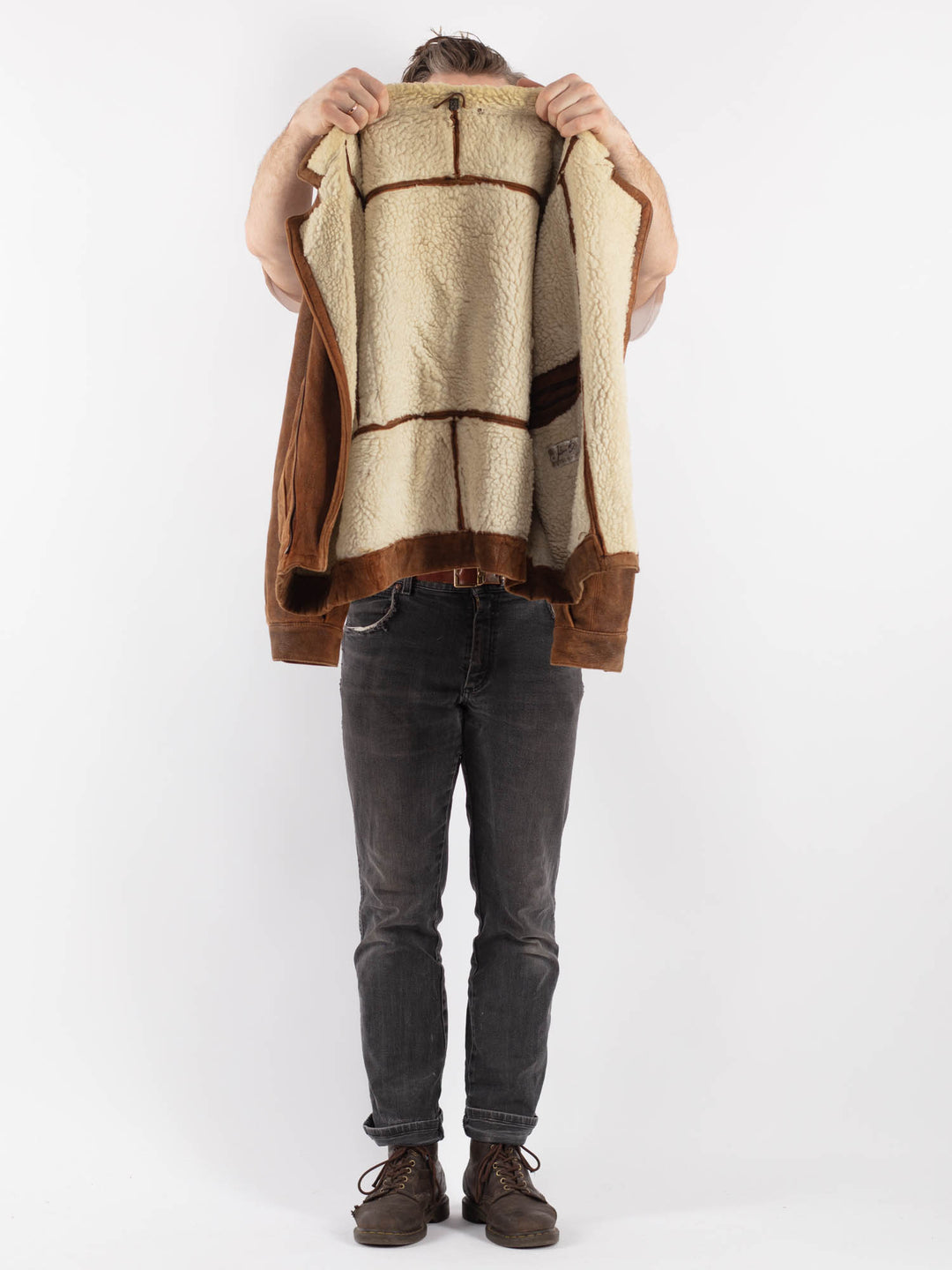 Vintage 90's Men Suede Sherpa Jacket in BrownZ553