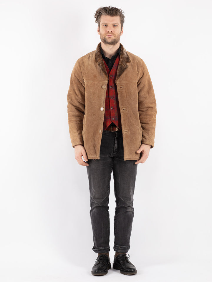 Vintage 90's Men Suede Sherpa Jacket in BeigeZ218