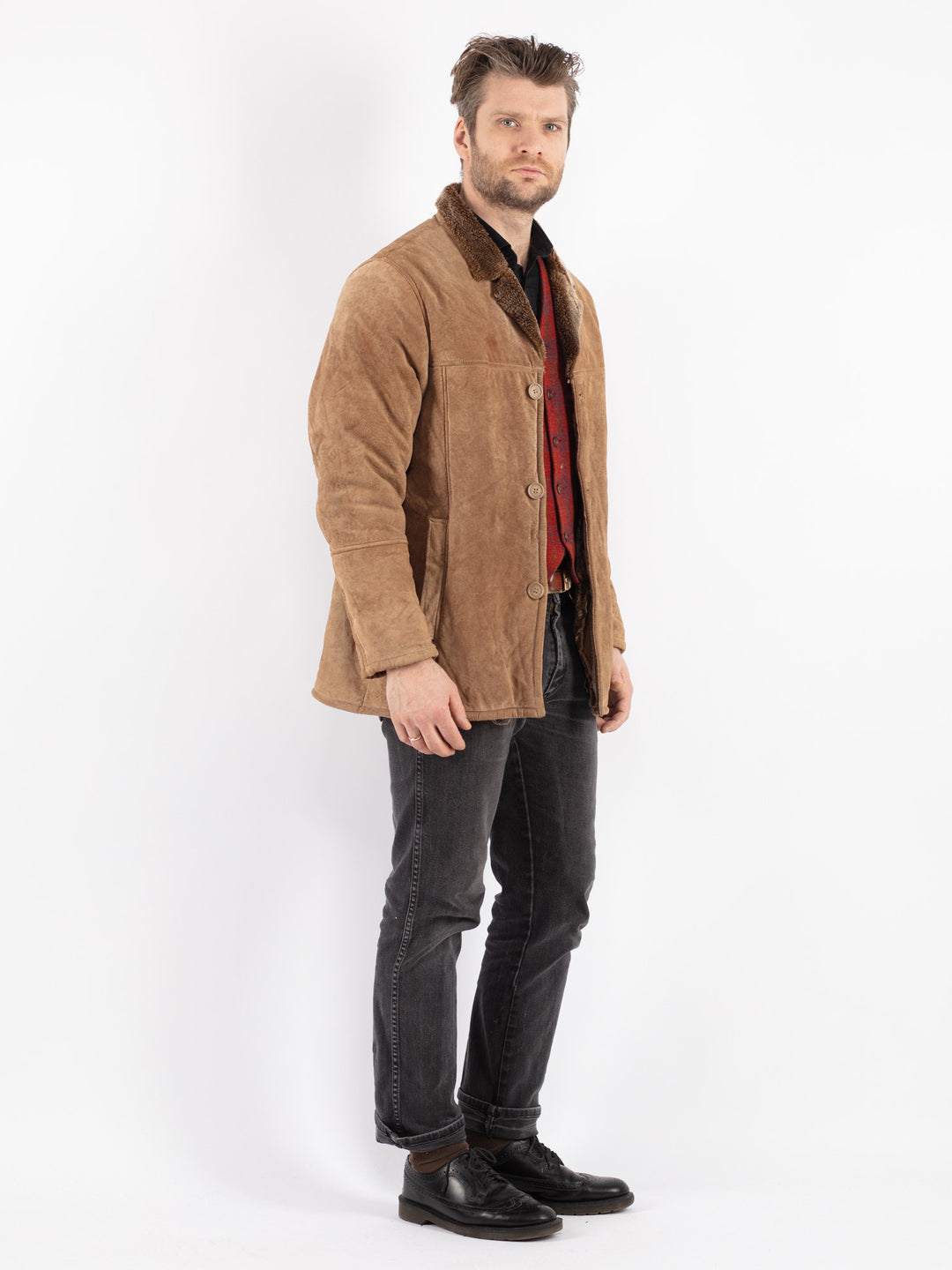 Vintage 90's Men Suede Sherpa Jacket in BeigeZ218