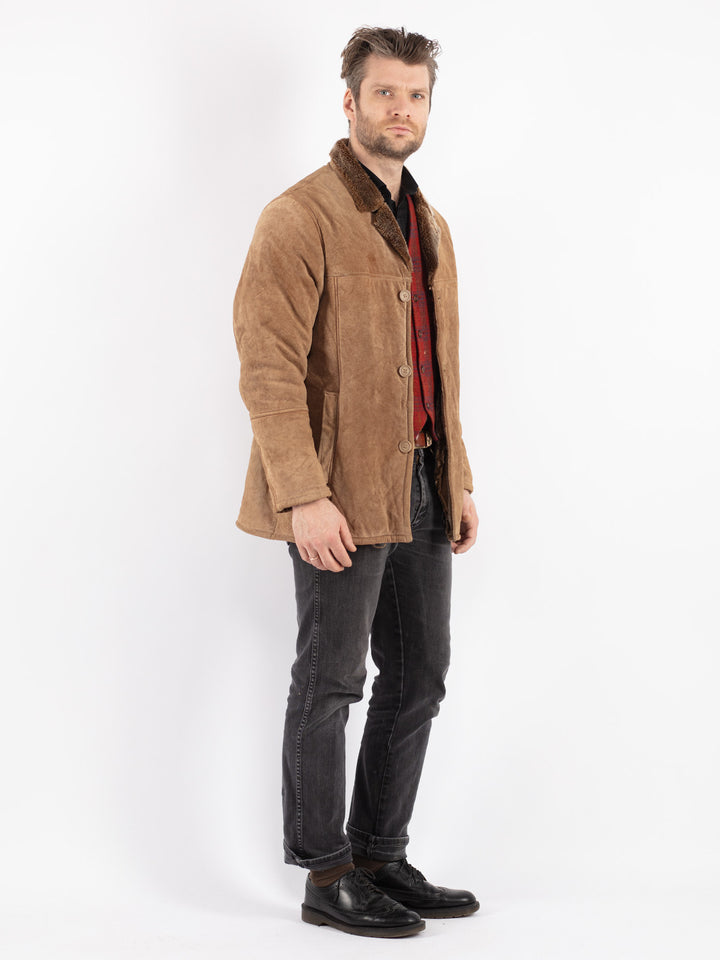 Vintage 90's Men Suede Sherpa Jacket in BeigeZ218