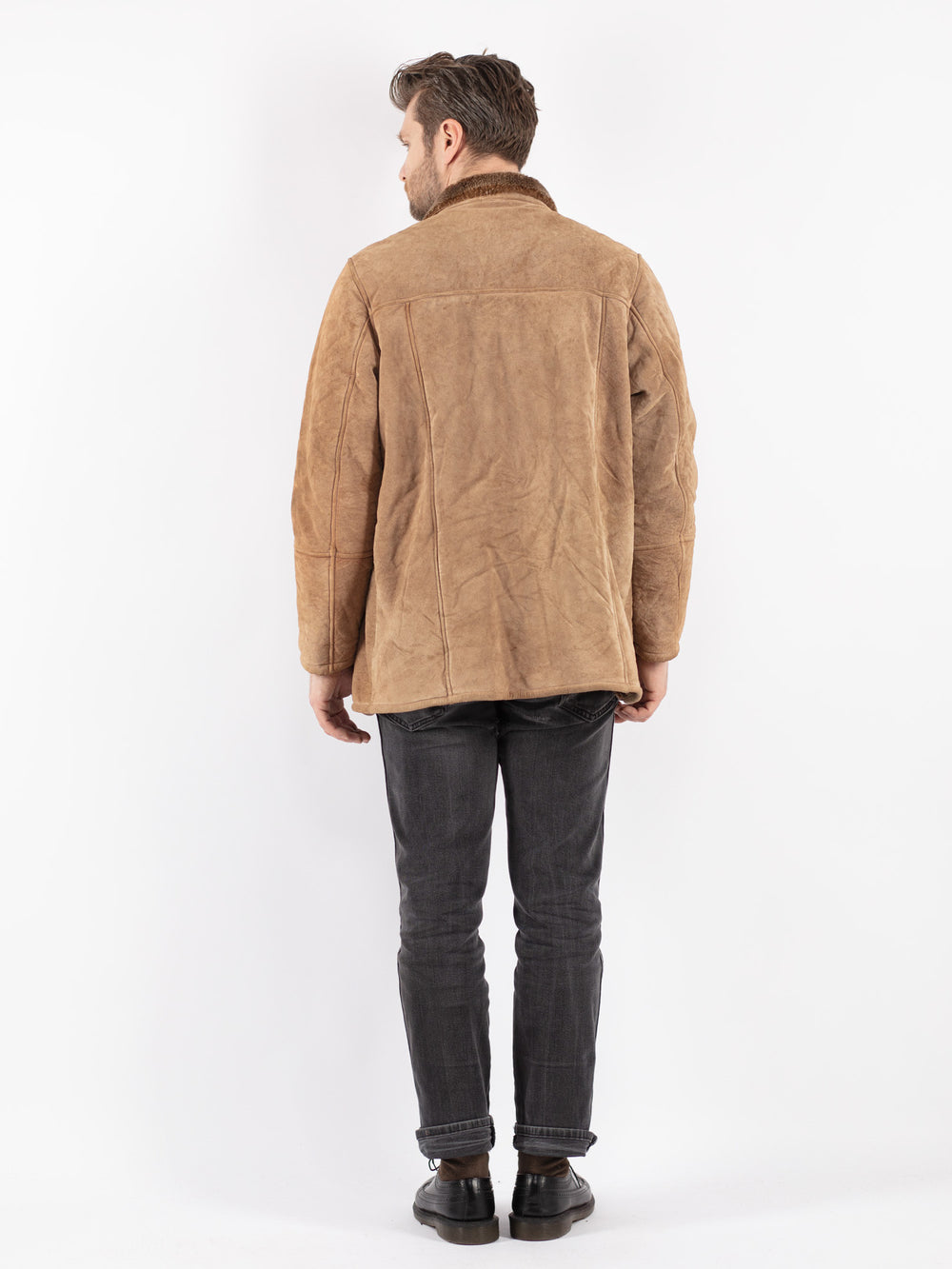 Vintage 90's Men Suede Sherpa Jacket in BeigeZ218