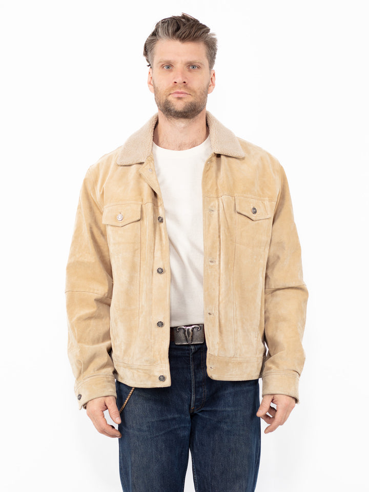 Vintage 90's Men Suede Sherpa Jacket in Beige