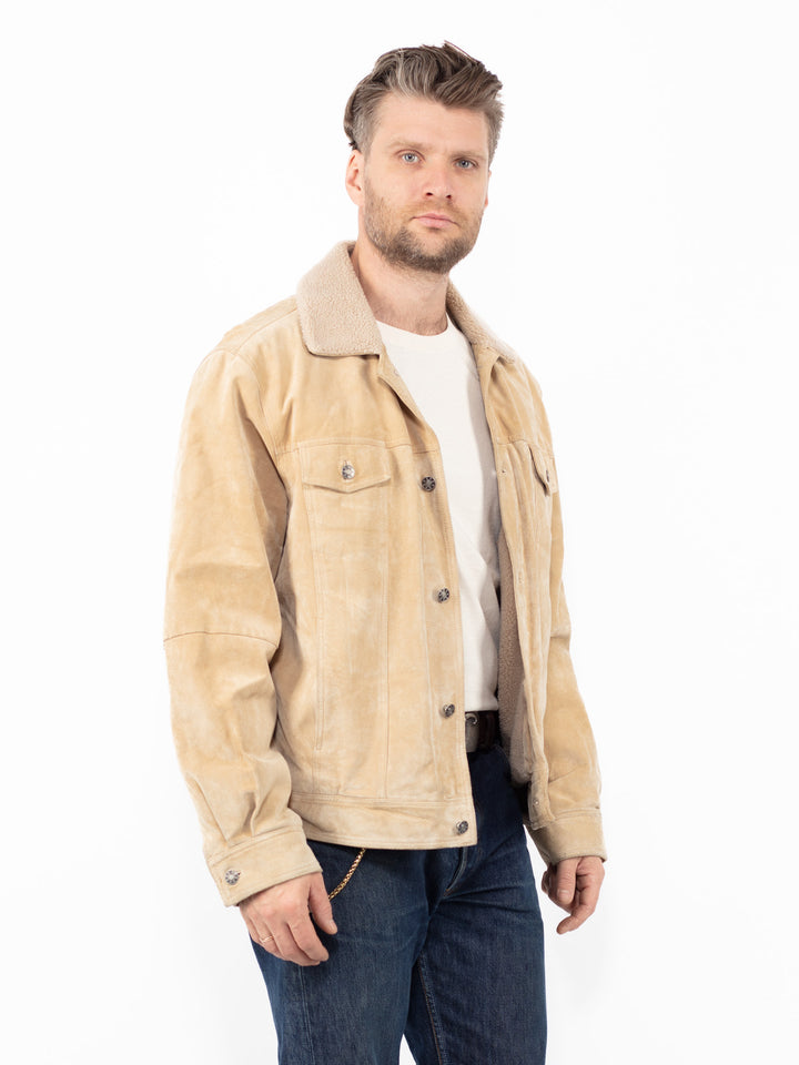 Vintage 90's Men Suede Sherpa Jacket in Beige