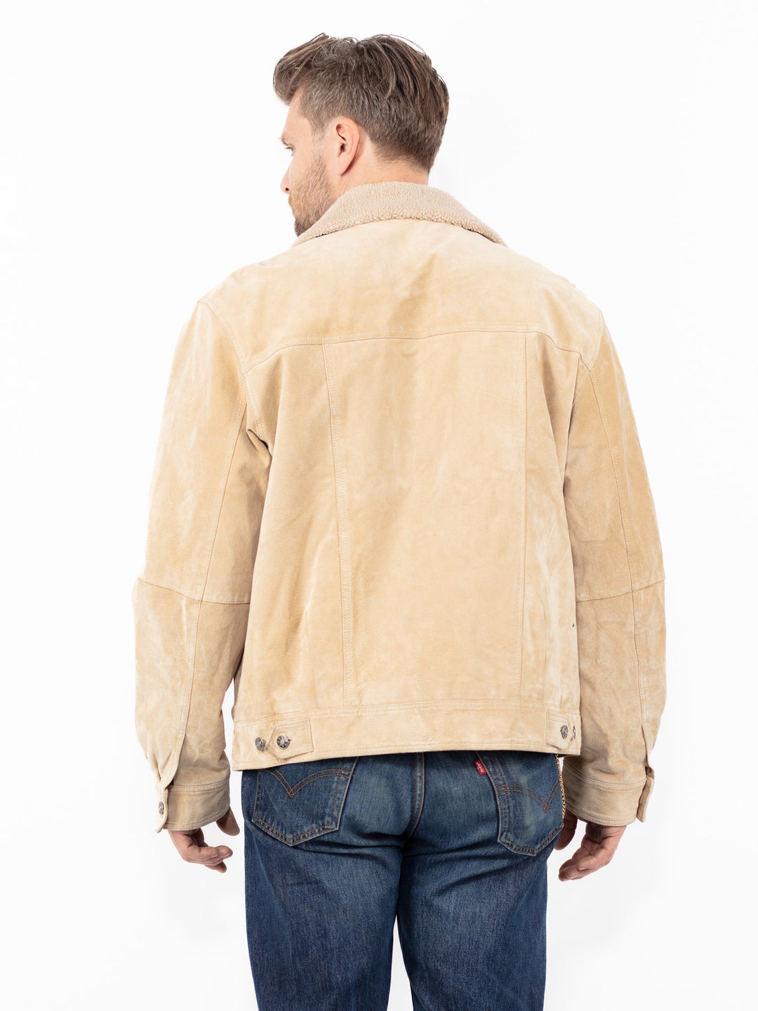 Vintage 90's Men Suede Sherpa Jacket in Beige