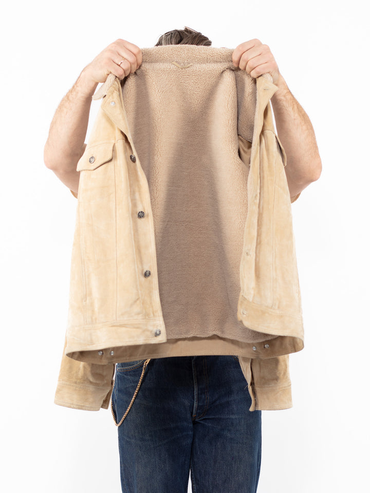 Vintage 90's Men Suede Sherpa Jacket in Beige