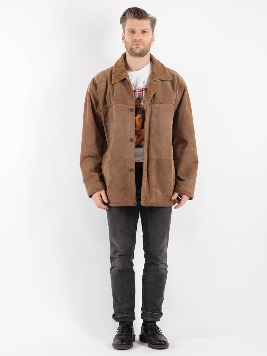 Vintage Men Suede Jacket in Beige