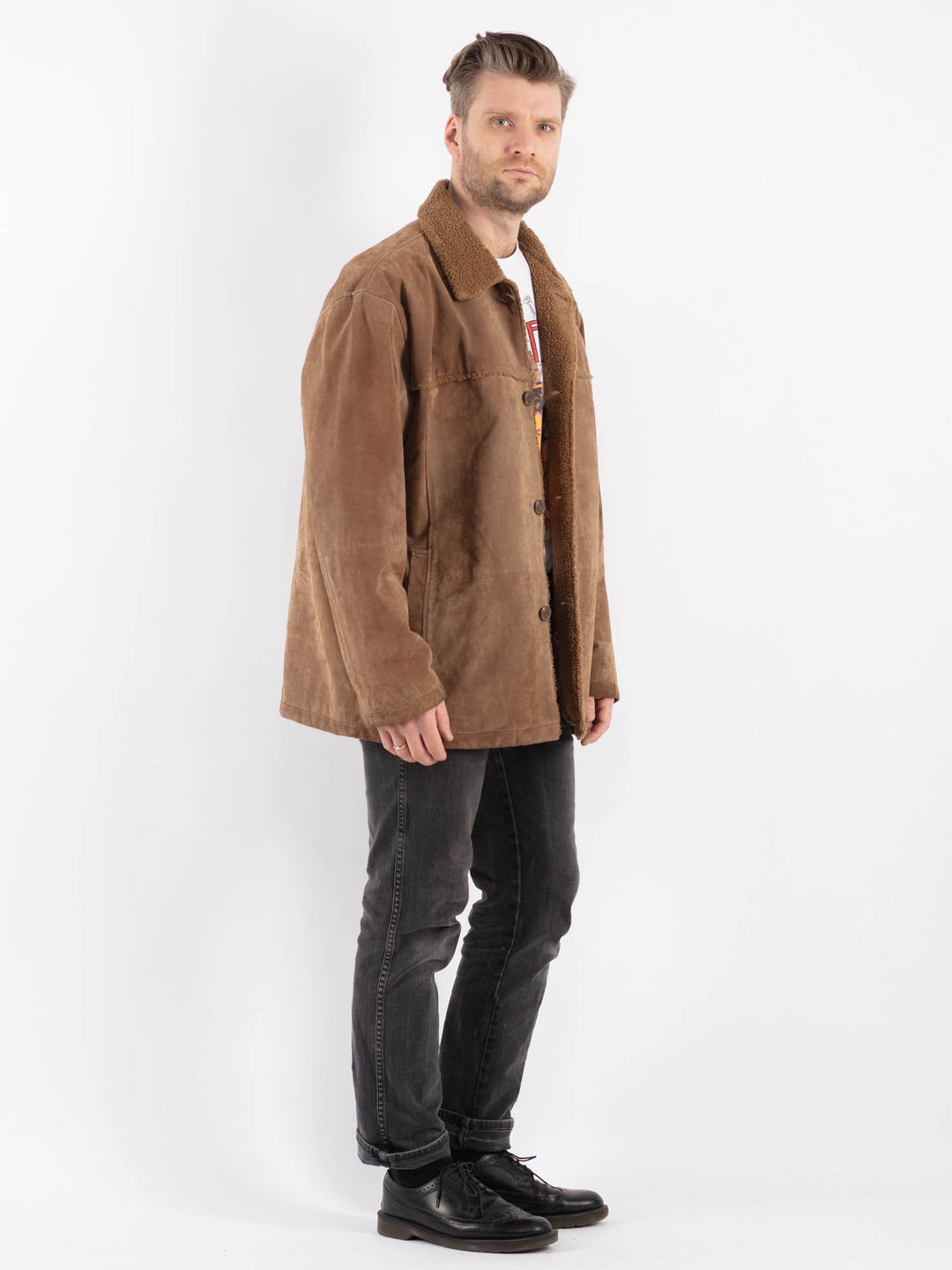 Vintage Men Suede Jacket in Beige