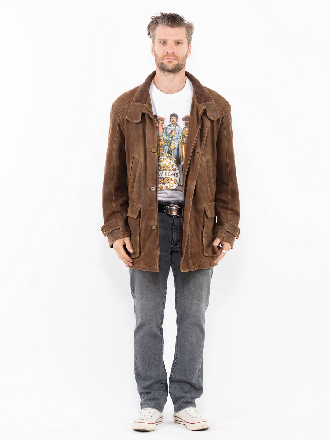 Vintage 90's Men Suede Jacket in BrownZ2024