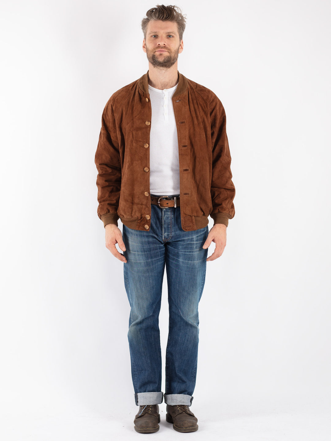 Vintage 90's Men Suede Jacket in Brown