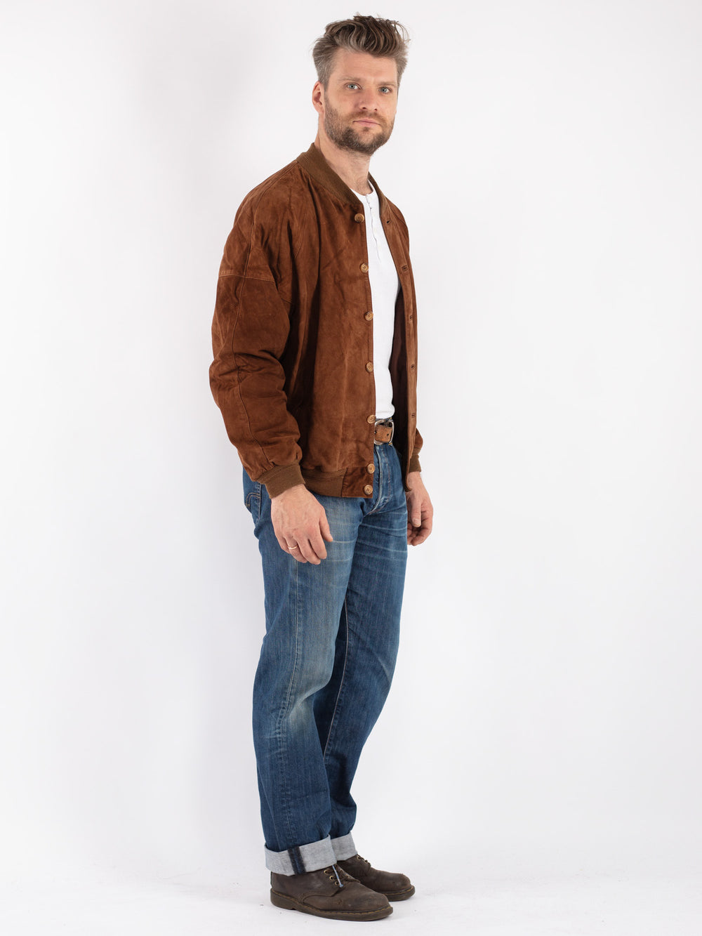 Vintage 90's Men Suede Jacket in Brown