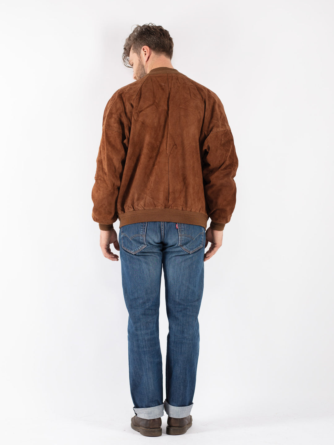 Vintage 90's Men Suede Jacket in Brown