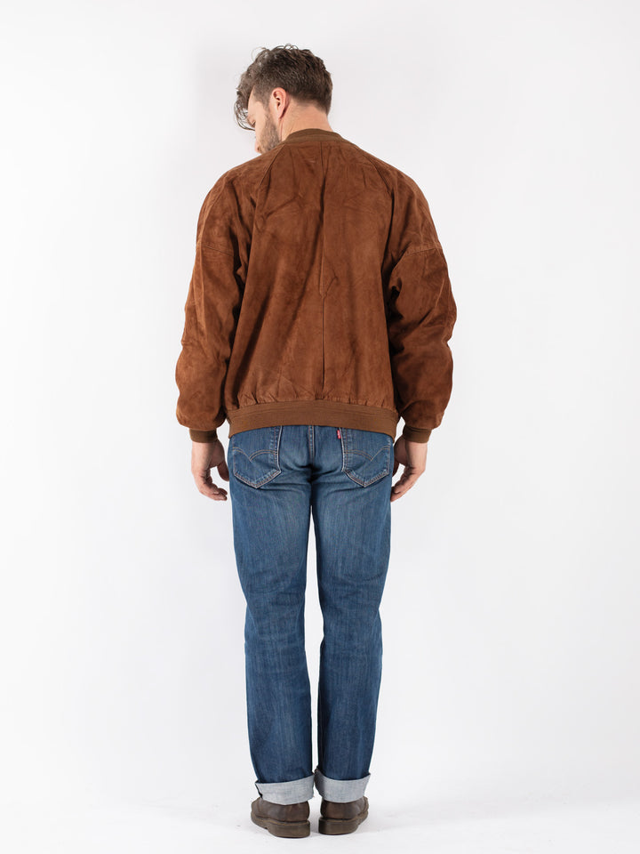 Vintage 90's Men Suede Jacket in Brown