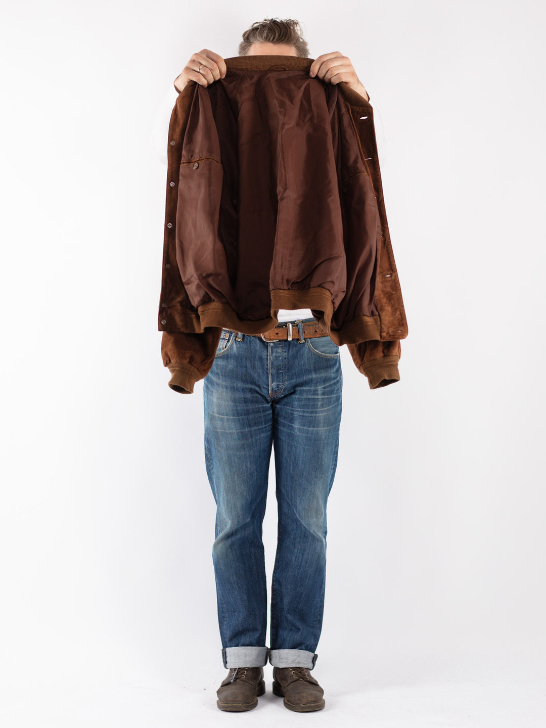 Vintage 90's Men Suede Jacket in Brown