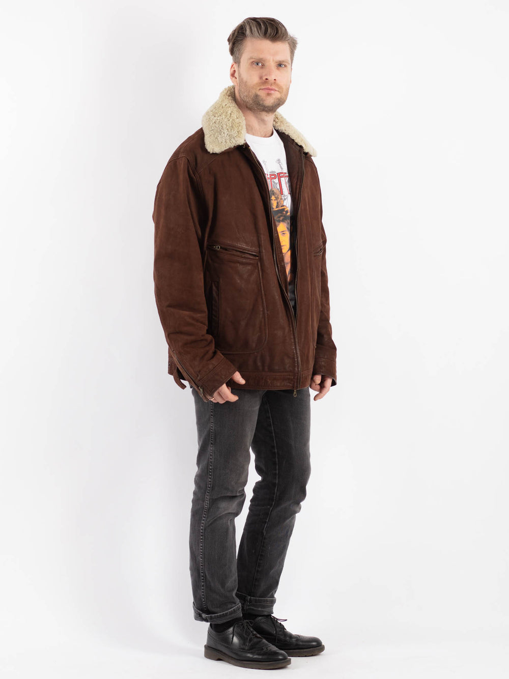 Vintage 90's Men Suede Jacket in Brown