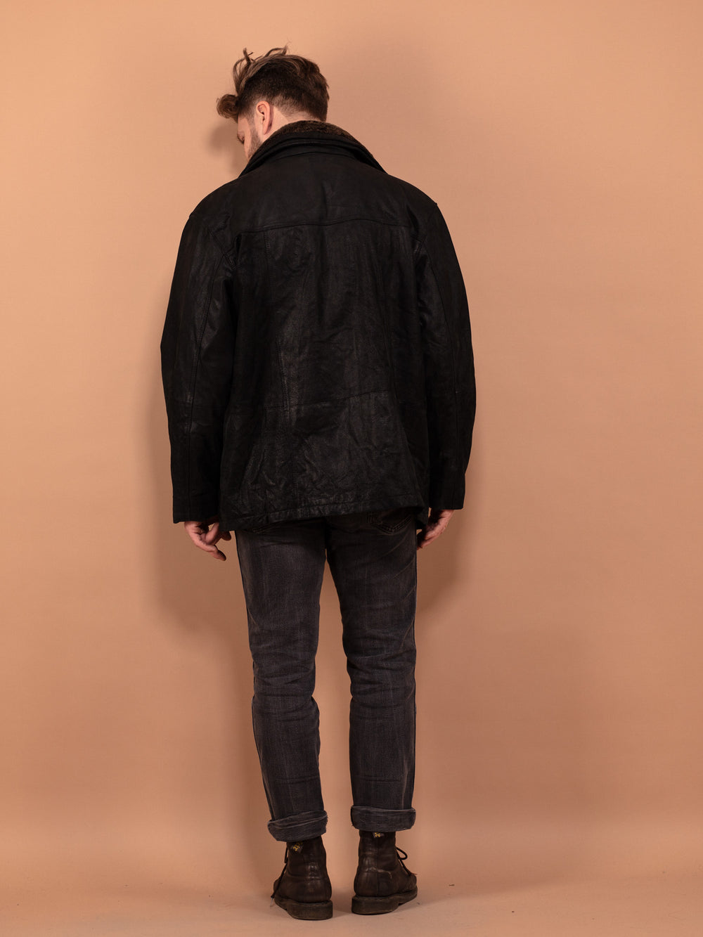 Vintage 90's Men Suede Leather Jacket in Black - NorthernGrip