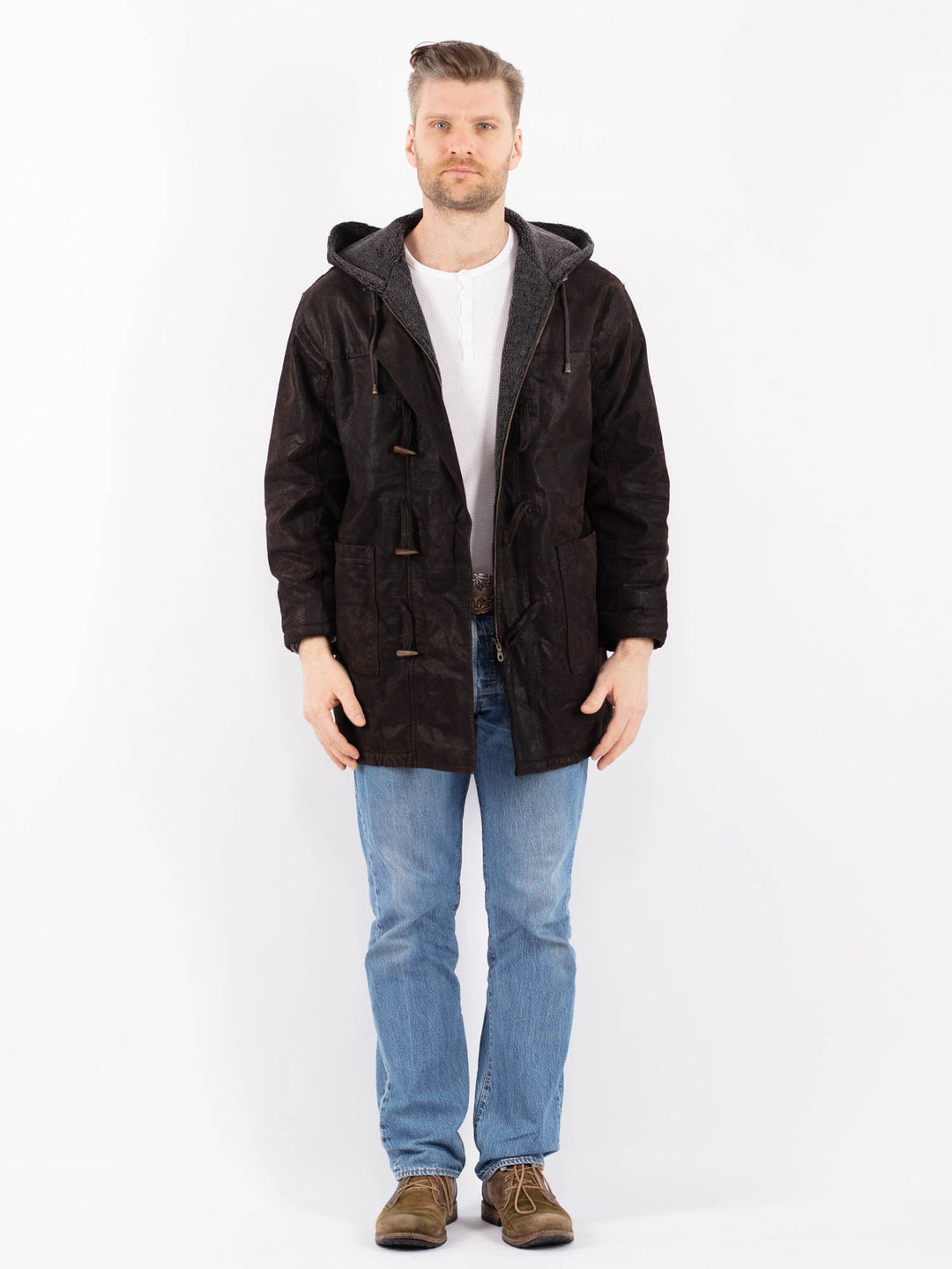 Vintage 90's Men Suede Sherpa Coat in BrownZ1401