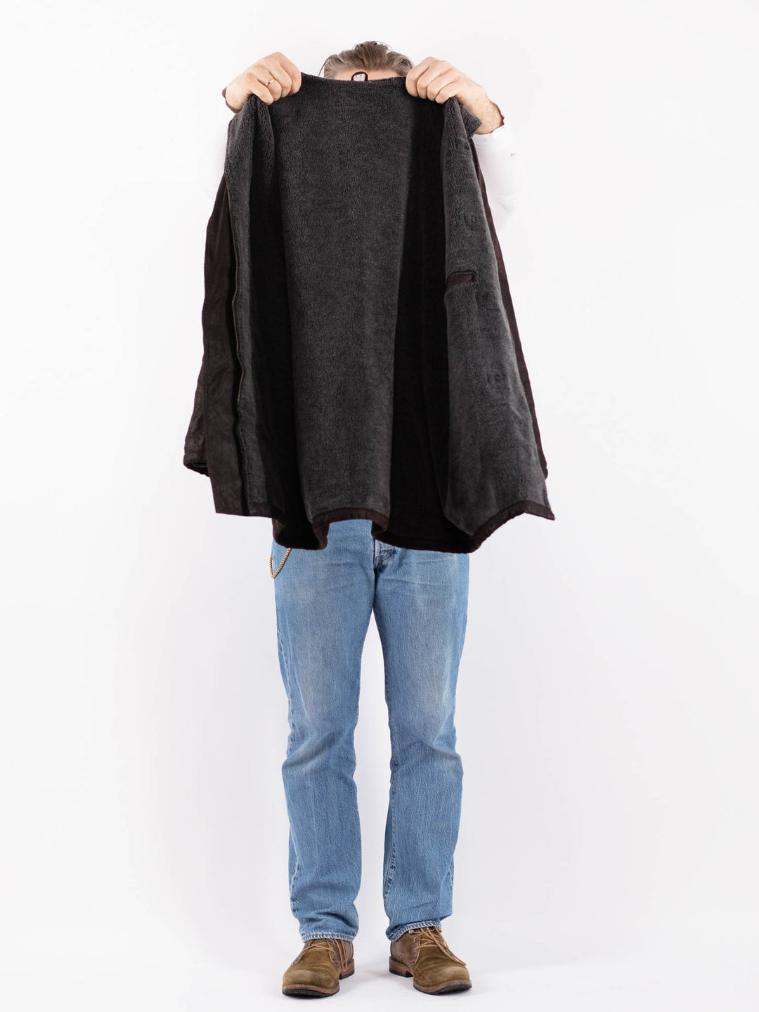 Vintage 90's Men Suede Sherpa Coat in BrownZ1401
