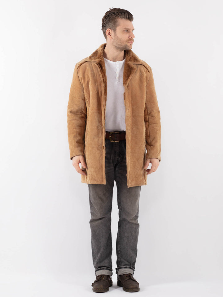 Vintage 90's Men Suede Sherpa Coat in BeigeZ1110