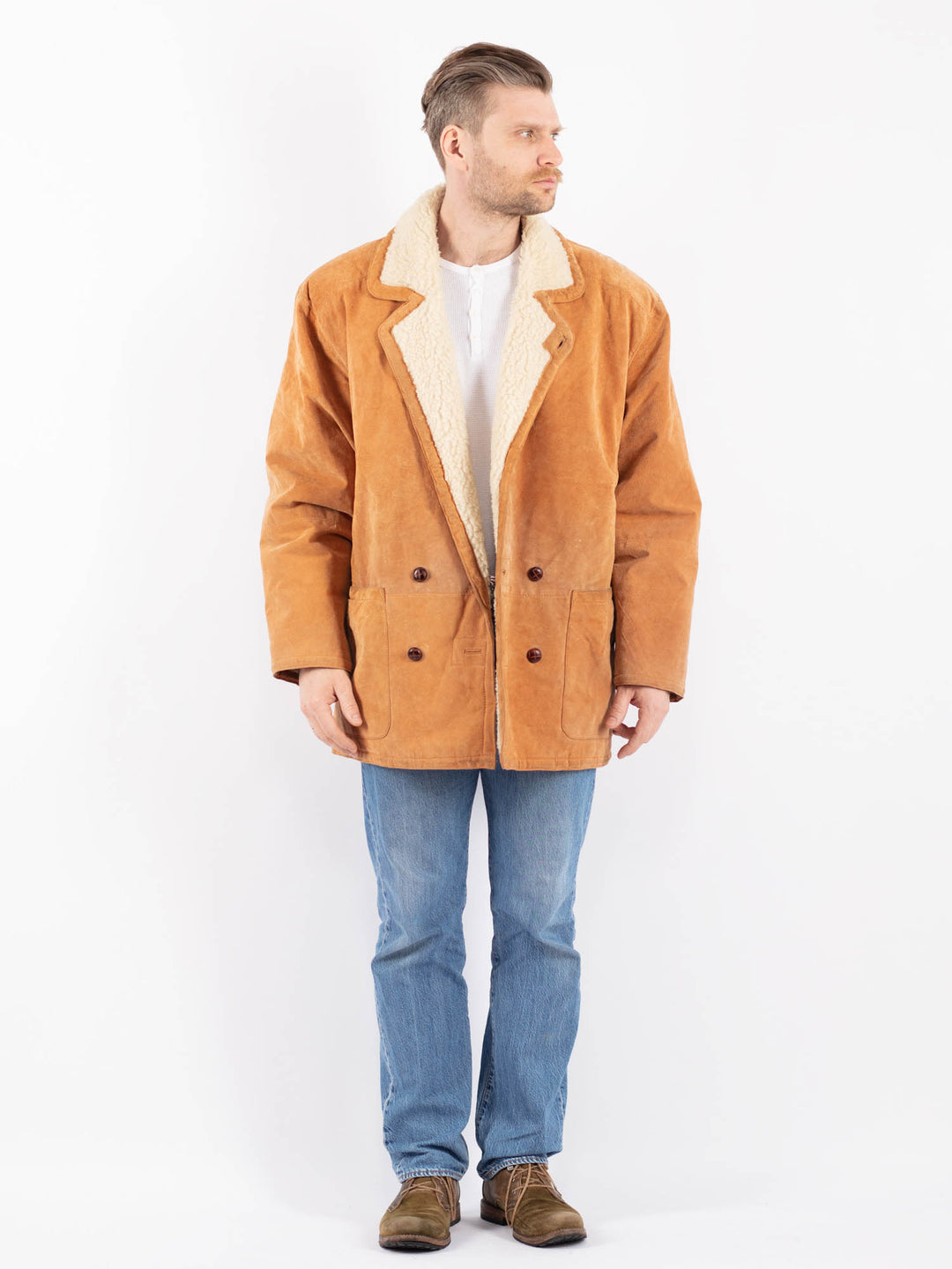Vintage 90's Men Suede Sherpa Coat in BrownZ1410