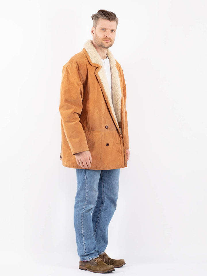 Vintage 90's Men Suede Sherpa Coat in BrownZ1410