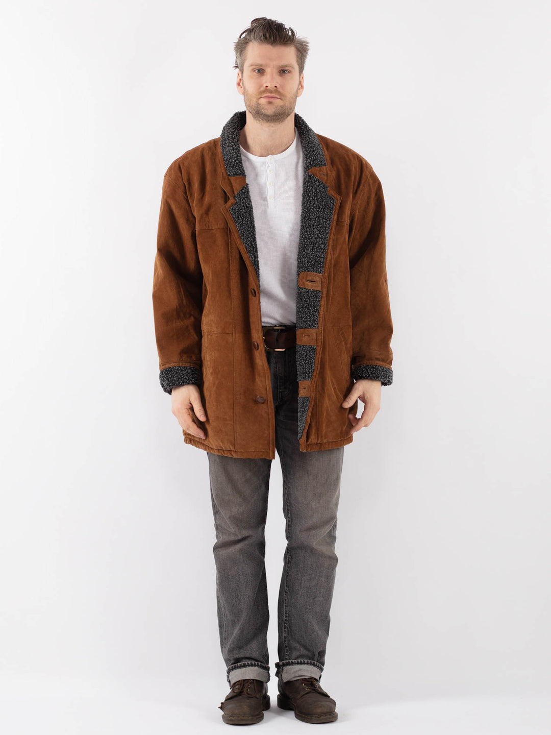 Vintage 90's Men Suede Sherpa Coat in BrownZ1115