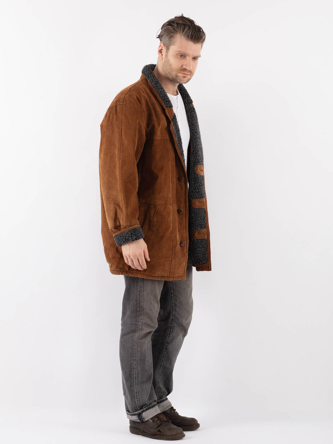 Vintage 90's Men Suede Sherpa Coat in BrownZ1115