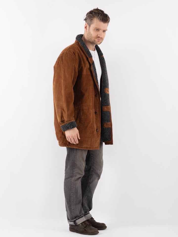 Vintage 90's Men Suede Sherpa Coat in BrownZ1115
