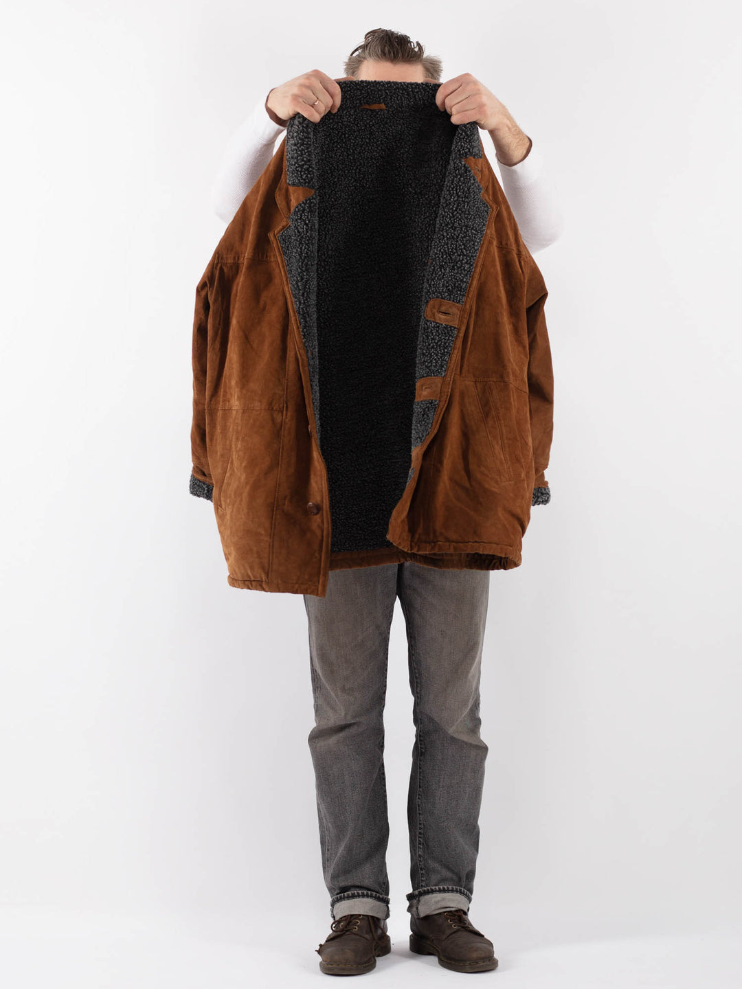 Vintage 90's Men Suede Sherpa Coat in BrownZ1115