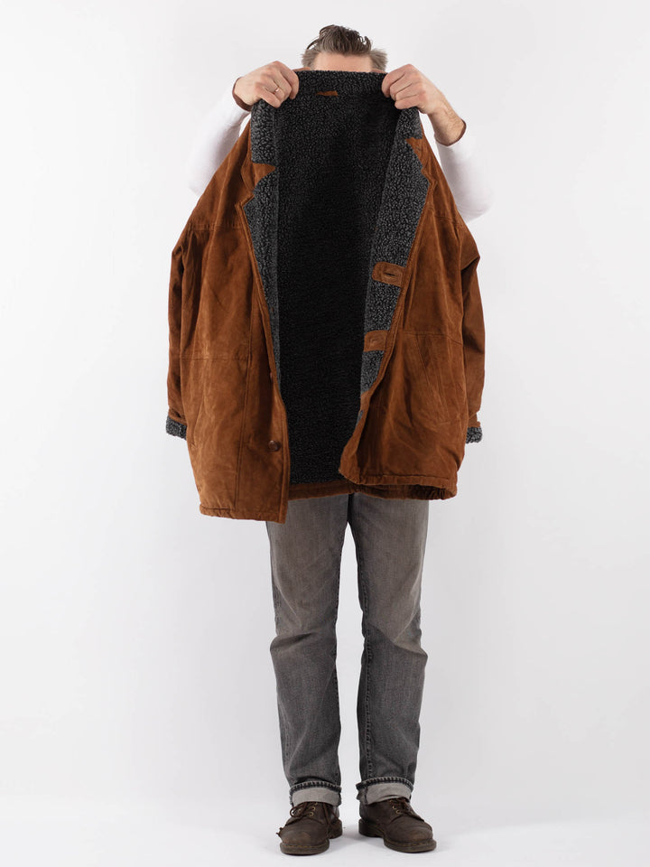 Vintage 90's Men Suede Sherpa Coat in BrownZ1115