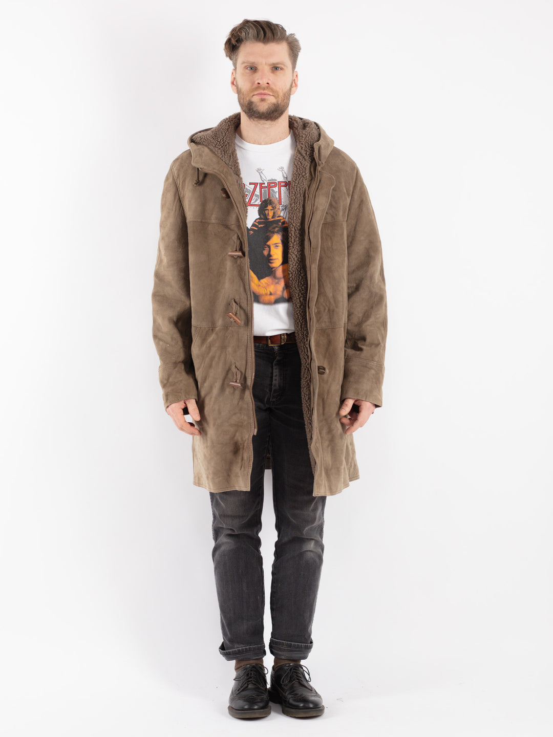 Vintage 90's Men Suede Sherpa Coat in Beige