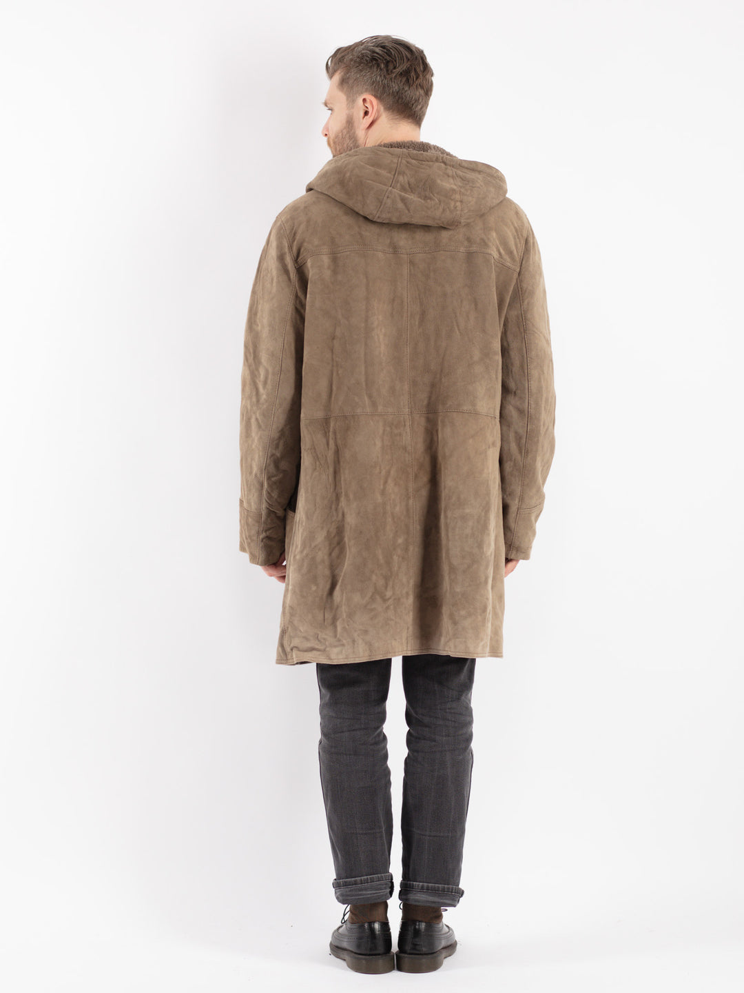 Vintage 90's Men Suede Sherpa Coat in Beige