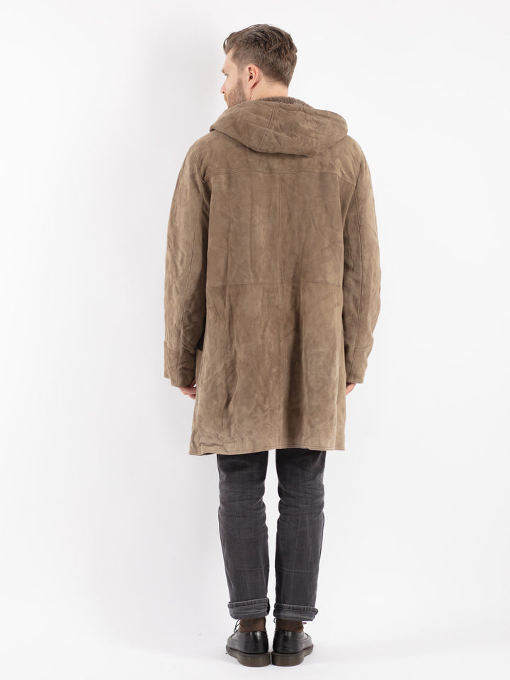 Vintage 90's Men Suede Sherpa Coat in Beige