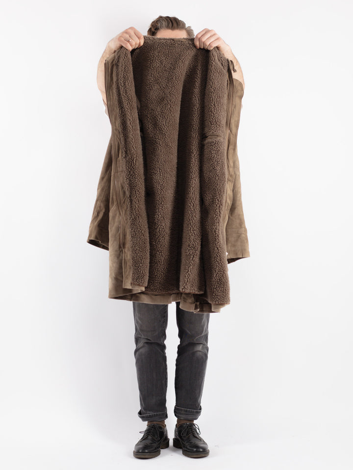 Vintage 90's Men Suede Sherpa Coat in Beige