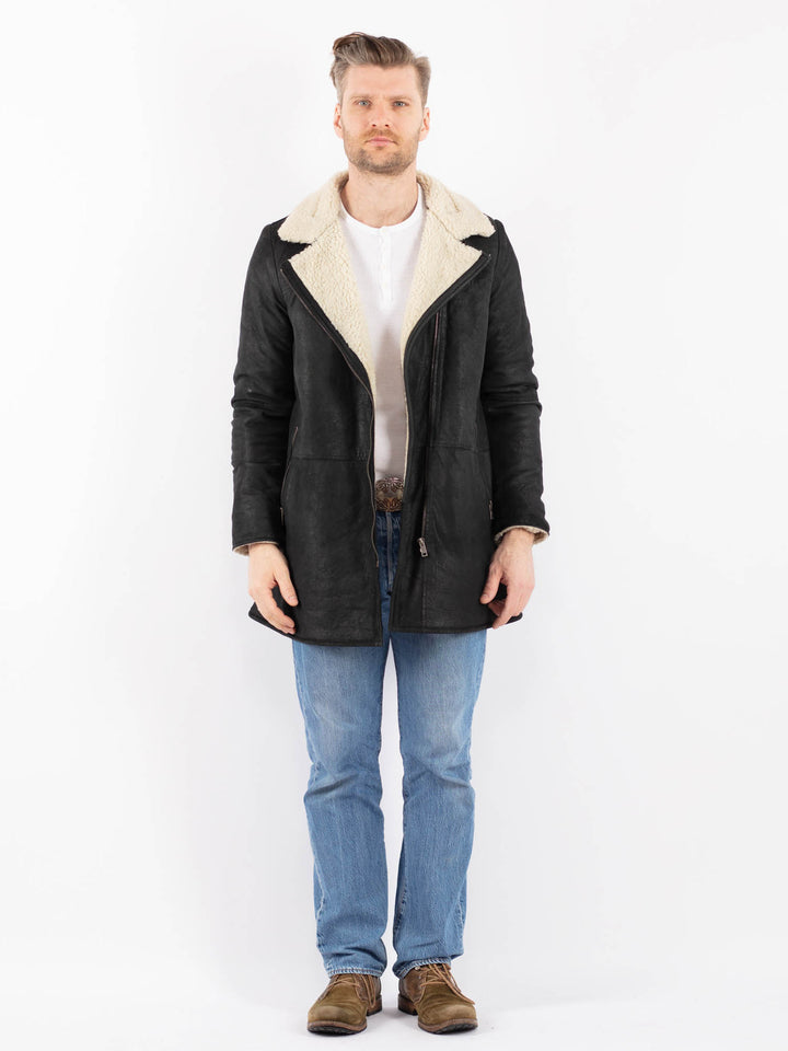 Vintage 00's Men Suede Sherpa Coat in BlackZ1419