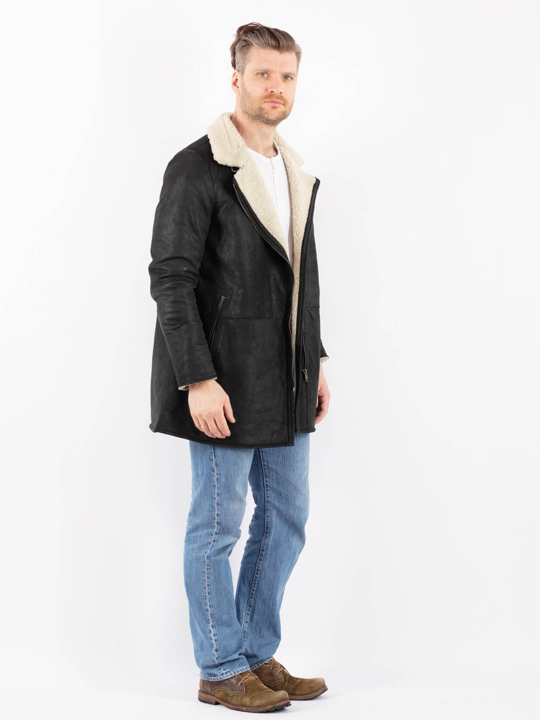 Vintage 00's Men Suede Sherpa Coat in BlackZ1419
