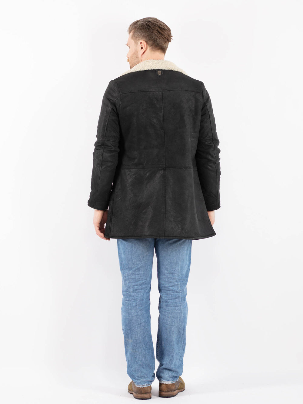 Vintage 00's Men Suede Sherpa Coat in BlackZ1419