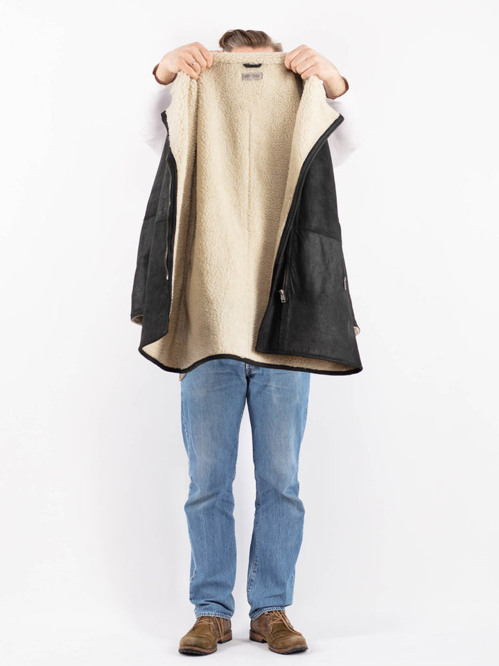 Vintage 00's Men Suede Sherpa Coat in BlackZ1419