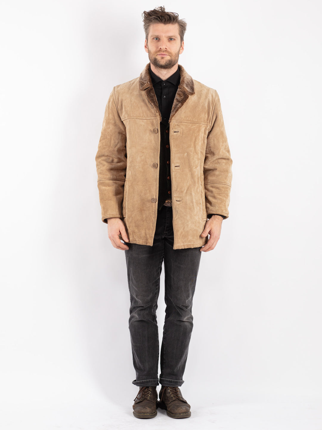 Vintage 90's Men Suede Sherpa Coat in