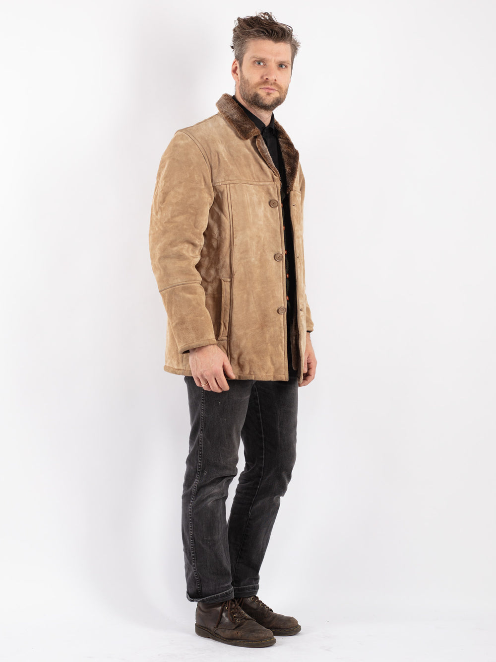 Vintage 90's Men Suede Sherpa Coat in