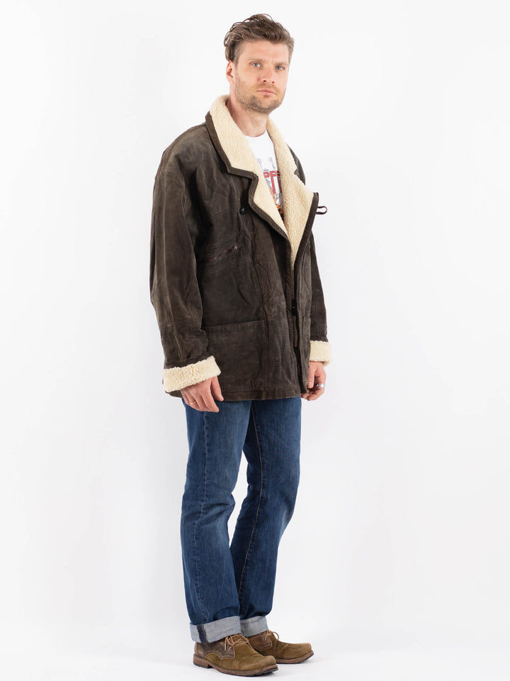 Vintage 90's Men Suede Sherpa Coat in GrayZ1542
