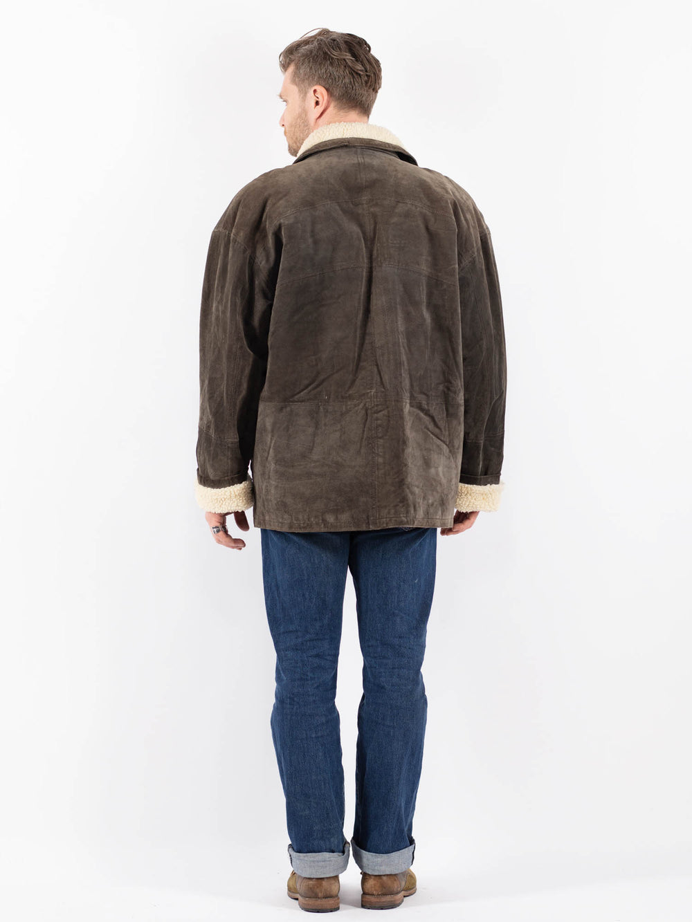 Vintage 90's Men Suede Sherpa Coat in GrayZ1542