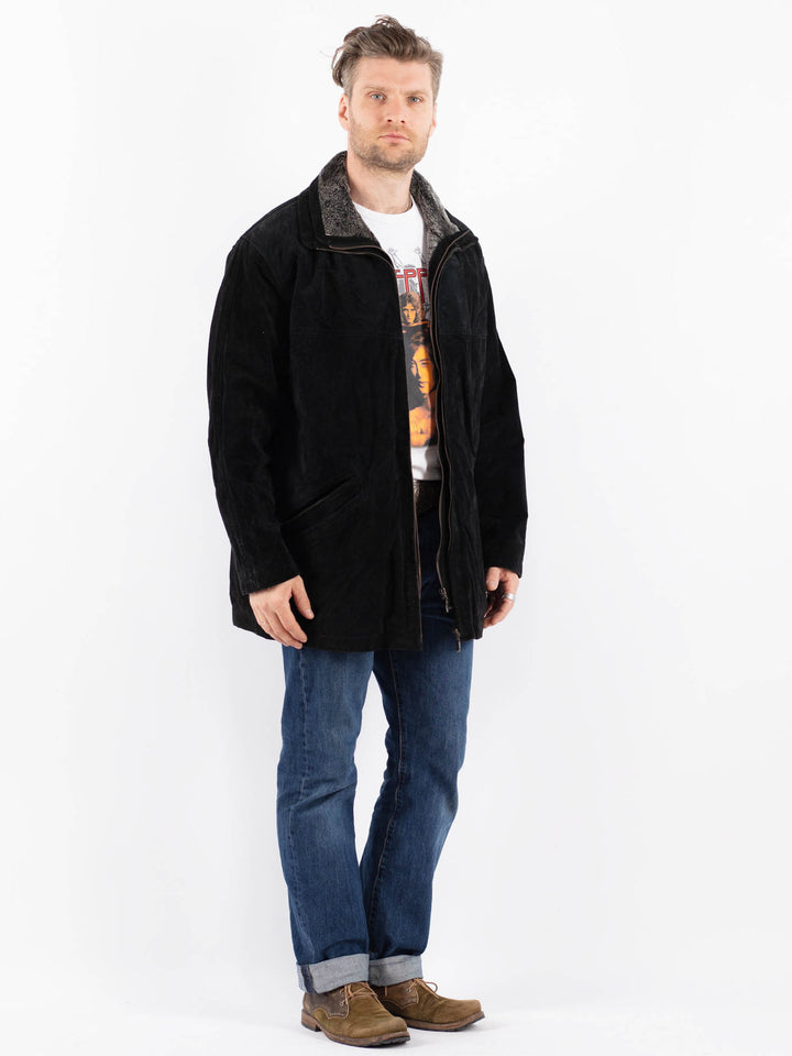 Vintage 90's Men Suede Sherpa Coat in BlackZ1550