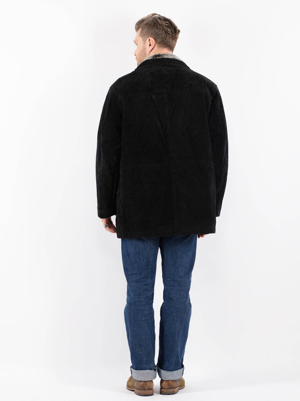 Vintage 90's Men Suede Sherpa Coat in BlackZ1550