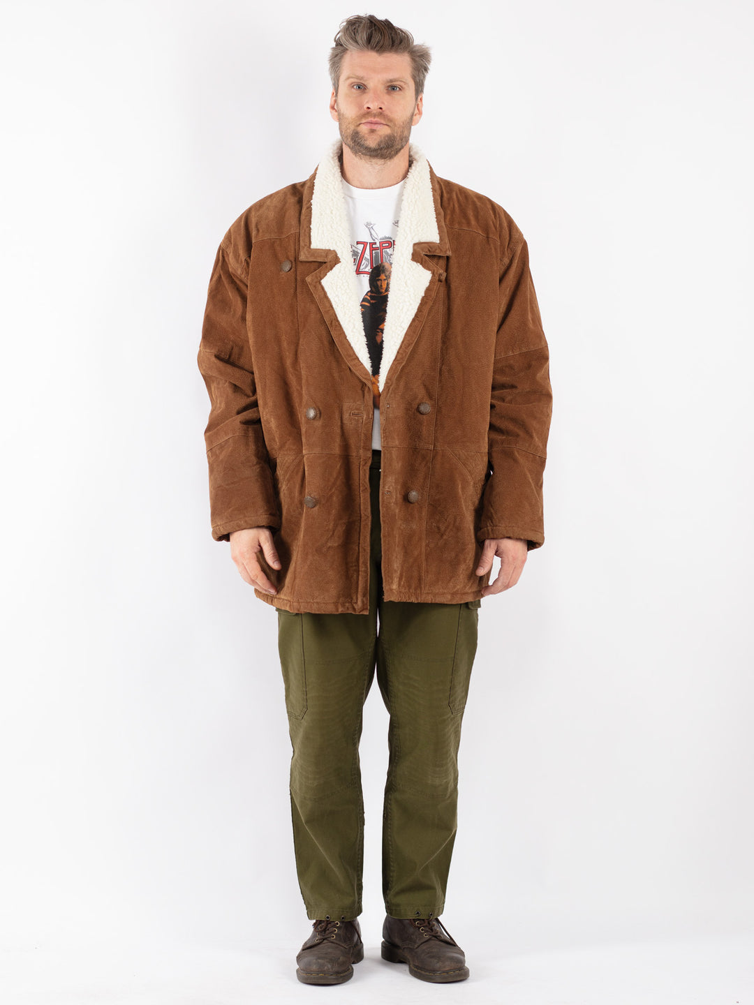 Vintage Men Suede Sherpa Coat in Brown